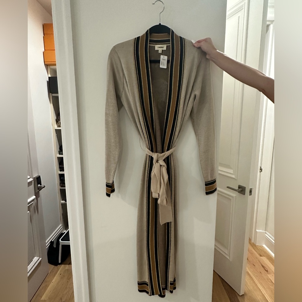 L'AGENCE Cleo sweater. Cream and Black Striped Sweater - Picture 2 of 4